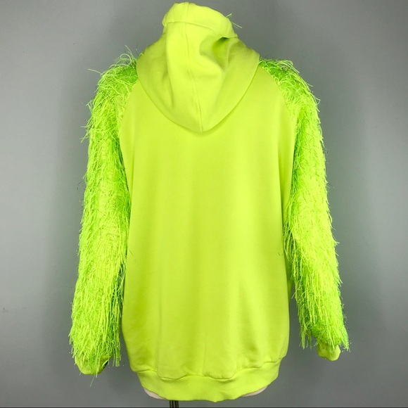 MOSHIQA Neon Green Feathers Hoodie Size M Sweatshirt Designer Trendy Celebrity - Picture 9 of 16